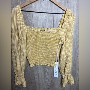 Lumiere Mustard Color Gingham Blouse Size Medium